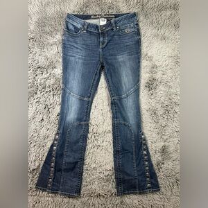 Harley-Davidson Women’s Flare Jeans Size 10 Embellished Snap Leg Moto Denim